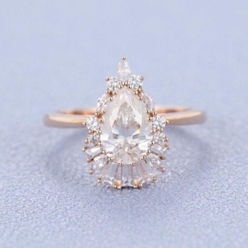 Pear Rose gold vintage ring white diamond unique ring for women's fantasy ring engagement ring for loved one's wedding gift