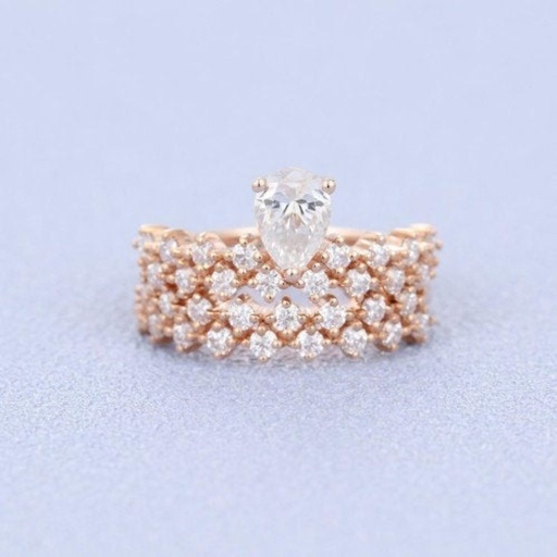 Pear Diamond Half Eternity Wedding Band in 14K Rose Gold unique moissanite wedding for women Anniversary ring