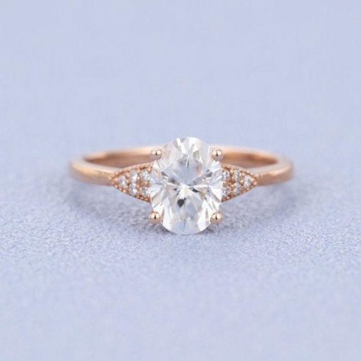 Oval Cut colorless moissanite Engagement ring Oval vintage Unique Rose Gold  round diamond ring minimalist for women anniversary ring