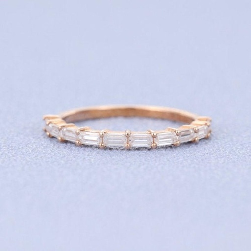 Rose gold wedding band vintage Baguette cut Moissanite wedding band women Half eternity Stacking Matching bridal promise gift