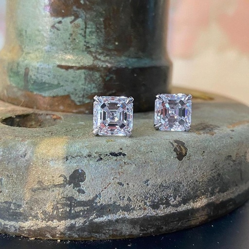 Asscher Cut Colorless Moissanite Stud Earrings white gold unique Diamond Wedding Earrings for women Cluster Anniversary Gift