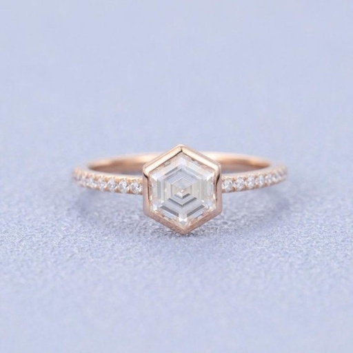 Hexagon shaped wedding ring women vintage rose gold Exquisite moissanite engagement ring unique Bridal Stacking promise gift