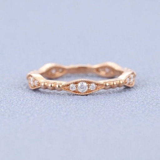 Unique wedding band women round cut moissanite Rose Gold vintage Unique antique Bridal Stacking Matching band Bridal