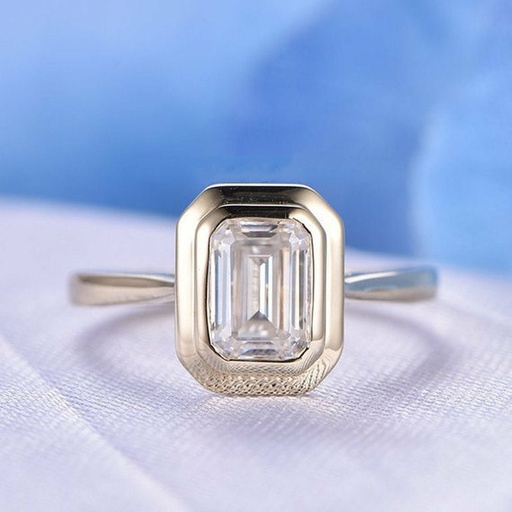 Emerald cut moissanite engagement ring solid 14k gold celtic unique bezel promise ring for women wedding diamond anniversary ring