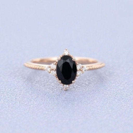 oval shaped rose gold moissanite Black engagement ring for women Unique vintage diamond jewelry Surprise Proposal Promise gift