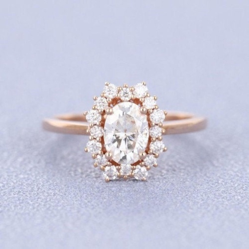 Rose Gold Oval Moissanite Engagement Ring in Halo Diamond Wedding Band Forever One Moissanite Ring 14k, 18k Rose Gold or Platinum Oval 