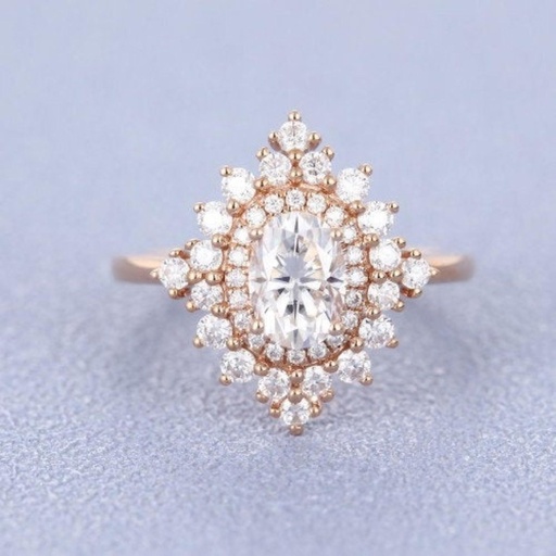 Oval Moissanite Engagement Ring and 14k Rose Gold Diamond Wedding Ring Bridal Forever One Moissanite Ring Vintage Inspired Rings