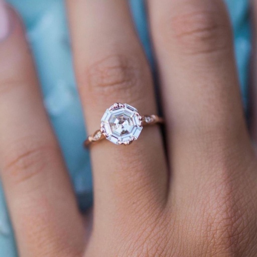 Asscher  Engagement Ring White Gold Vintage Unique Engagement Ring for women wedding Anniversary Gift halo and thin channel pave