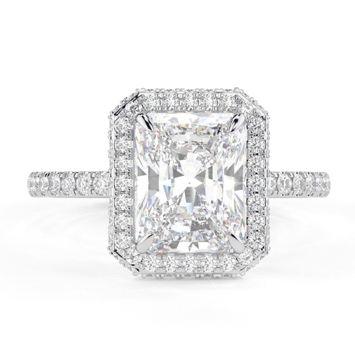 2.00 CT Radiant Cut Diamond Hidden Halo With Accents Engagement Ring For Women