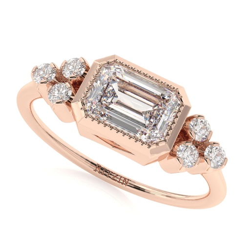 1.50 CT Emerald Cut Colorless Moissanite Engagement Ring, Milgrain Bezel Set Ring, Vintage Art Deco Ring For Women,  7 Stone Wedding Ring for Bridal