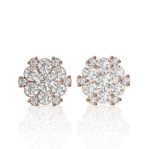 Round Cut Diamond Floral Style Stud Earrings For Women