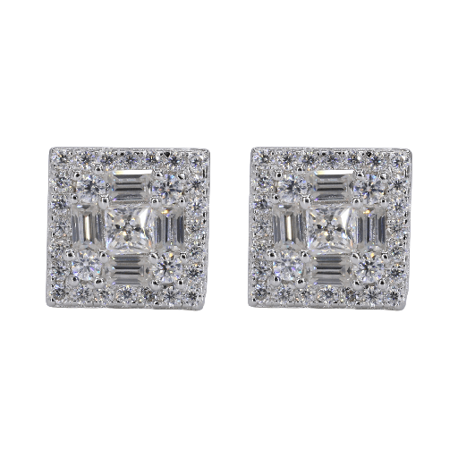 Square Multi Stone Iced VVS Moissanite Daimond Earrings