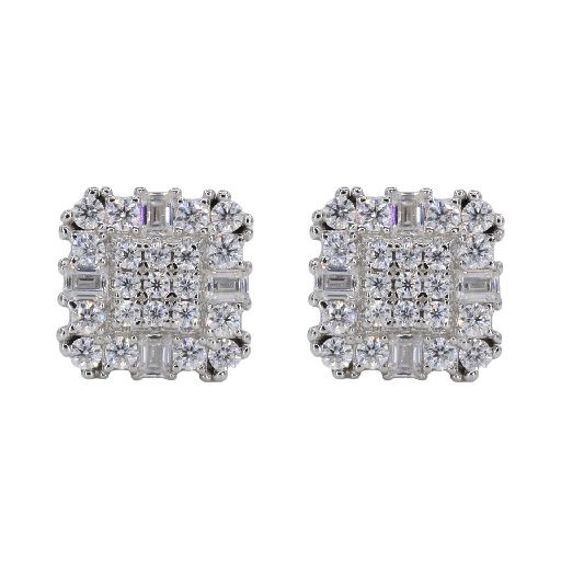 Baguette Encrusted Square VVS Moissanite Daimond Earrings