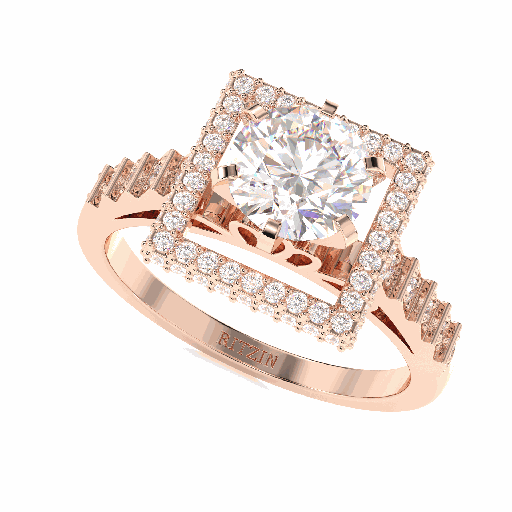 Round Diamond Hidden Halo Style Engagement Ring for Women