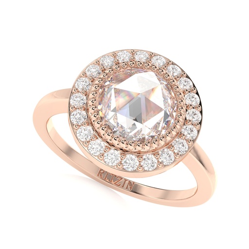 Rose Cut Round Diamond Halo Style Engagement Ring for Women