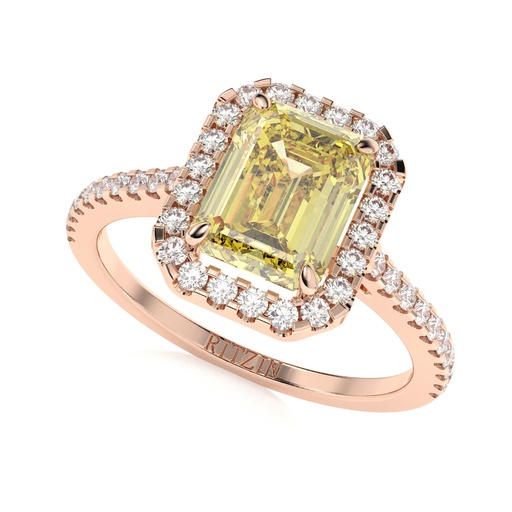 Yellow Emerald Cut Diamond Halo With Accents Engagement Ring for Women