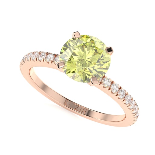 Canary Vivid Yellow Round Cut Diamond Solitaire With Accents Engagement Ring For Women