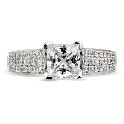 Princess Cut Diamond 3 Row Solitaire With Accents Engagement Ring for Women