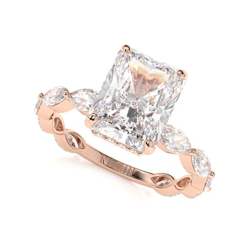 Radiant Cut Diamond Hidden Halo With Accents Engagement Ring for Women