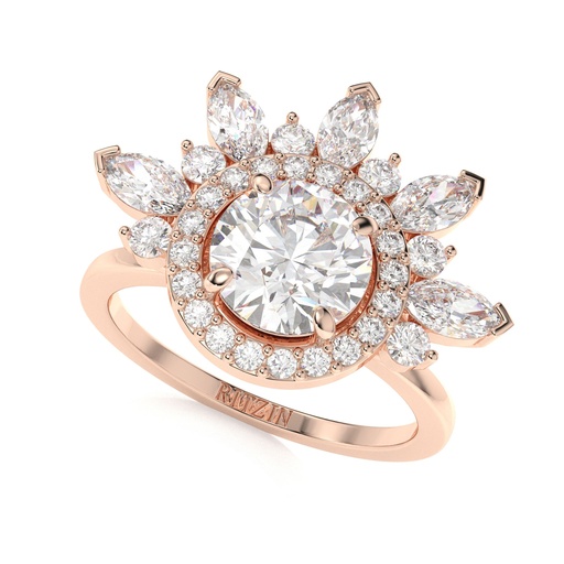 Round Cut Diamond Cluster Halo Engagement Ring, Gift For Her