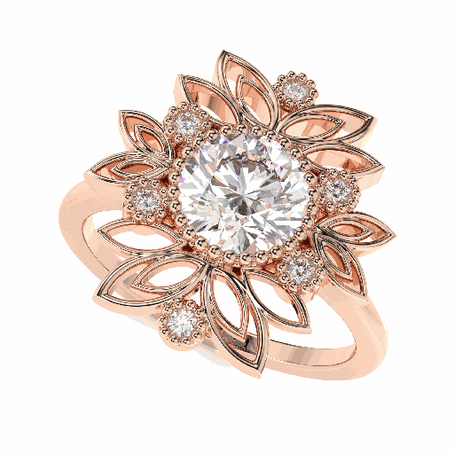 Old European Cut Diamond Floral Engagement Ring For Woman