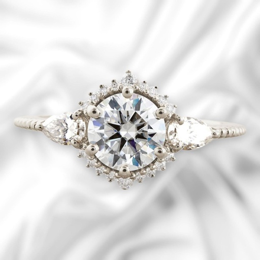 Round Cut Diamond 3 Stone Halo Gift Ring for Women 