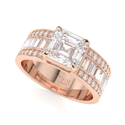 Asscher Cut Diamond Solitaire With Accents 3 Row Engagement Ring for Women