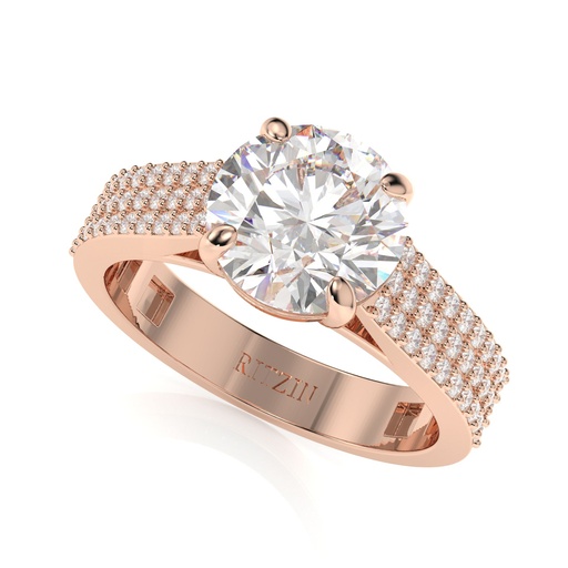 Round Cut Diamond Heavy Design Solitaire Accents Engagement Ring for Women