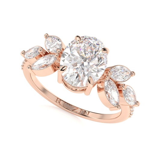 Oval Diamond Floral Style Engagement Ring For Her