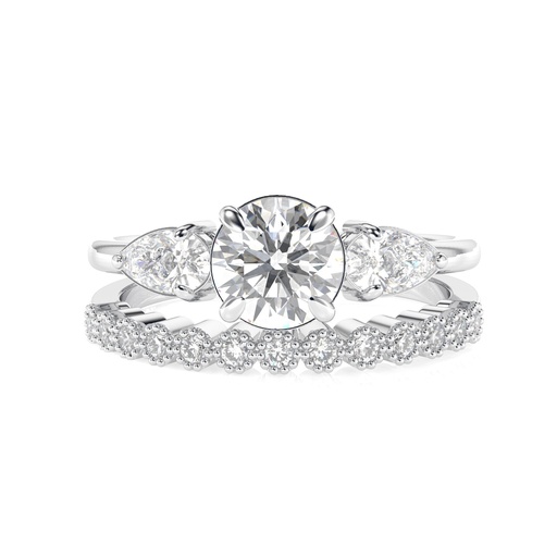 Round Cut Diamond 3 Stone Bridal Set Ring For Women