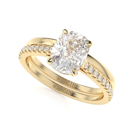 Elongated Cushion Cut Diamond Solitaire With Accents Bridal Set Wedding Ring for Women