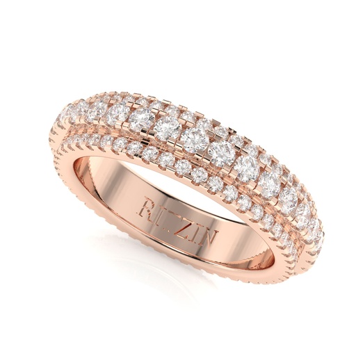 Round Cut Diamond 3 Row Full Eternity Wedding Band For Women