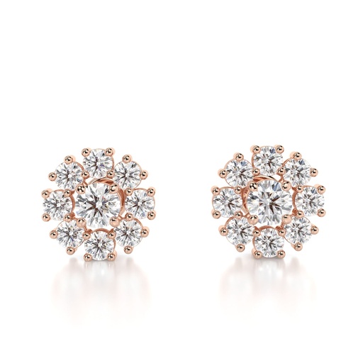 Round Cut Diamond Halo Style Stud Earrings For Women