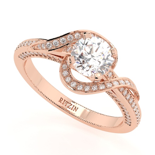 Round Cut Diamond Twisted Hidden Halo Engagement Ring for Women