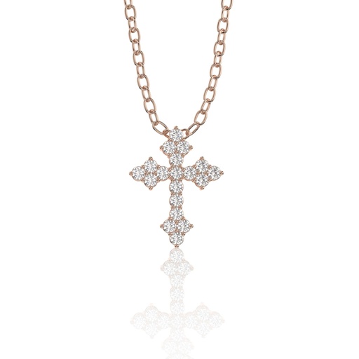 Round Cut Diamond Cross Charm Pendant Necklace For Women