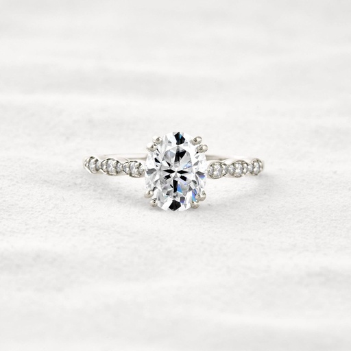 Solitaire With Accents White Oval Cut  925 Sterling Silver Ring For Engagement