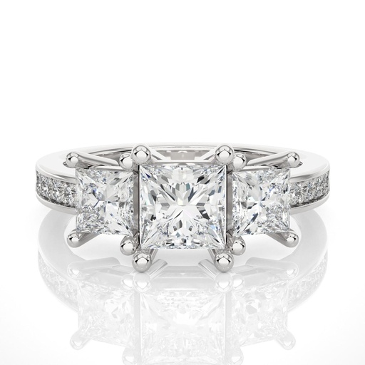 3 Stone Princess Cut In 925 Sterling Silver Ring For Engagement
