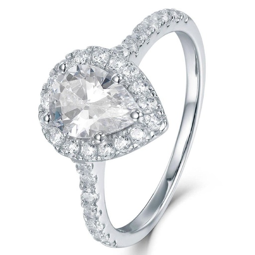 Pear Cut Halo Ring in 925 Sterling Silver Ring For Engagement