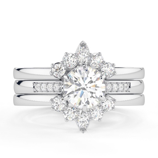 Round Cut Diamond Unique Trio Set Wedding Ring for Women