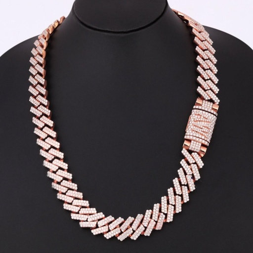 18 inch 24 mm best selling hip hop cuban custom made rose gold diamond chain vvs clarity