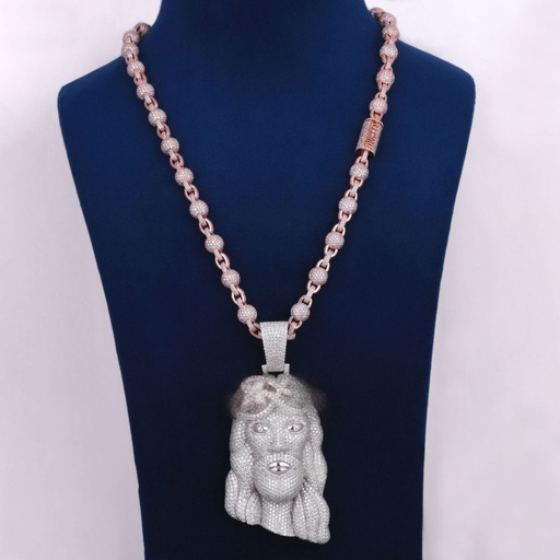 Fully Iced Out Customized Diamond Chain With Pendant Classic 14KT White And Rose Gold Diamond Chain Pendant