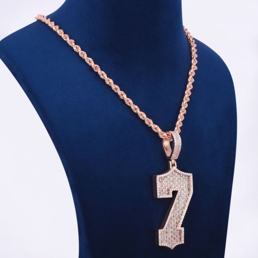 Custom Made Diamond Pendant With Rope Chain In 14KT Rose Gold Numeric Diamond Pendant For Gift