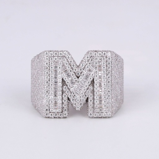 Round and baguette cut lab grown hip hop custom letter ring for men or women