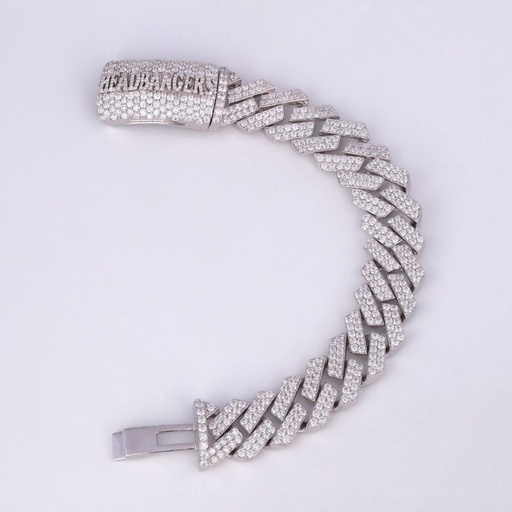 Stylish designer cuban bracelet for men studded with labgrown diamonds made in 14kt white gold