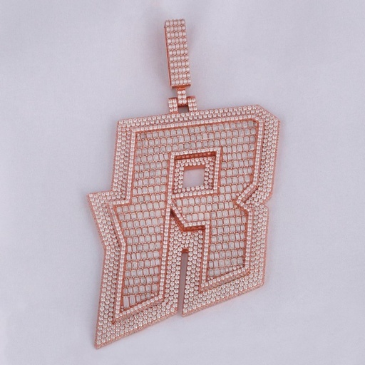 Initial letter custom pendant beautiful design crafted with 14kt rose gold round and baguette cut labgrown diamonds