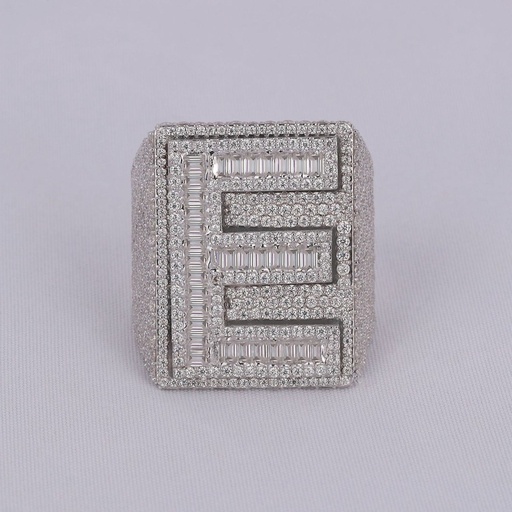 Hip hop diamond ring crafted in 14 kt white gold custom letter ring with vvs clarity diamonds
