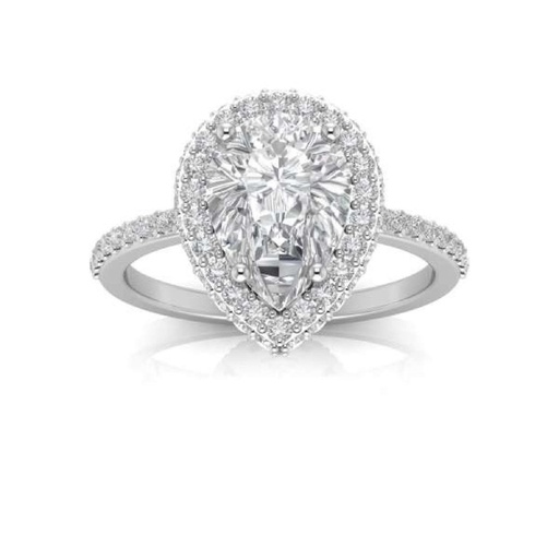 Halo Pear Cut White Moissanite In 925 Sterling Silver Ring For Women's Engagement