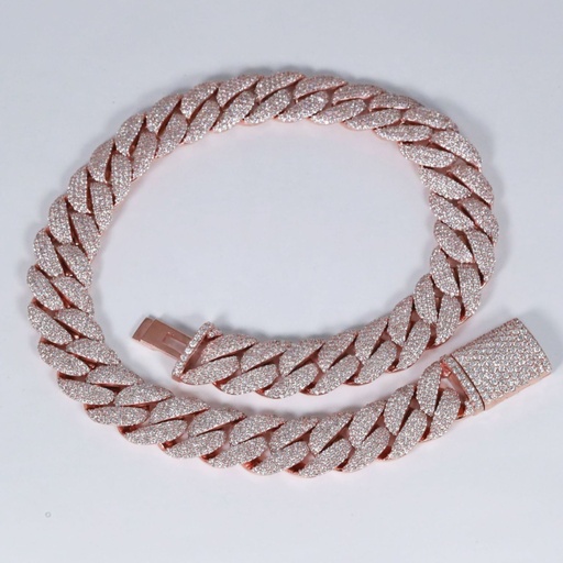 20 inch 20 mm classic studded cuban link 14 kt rose gold diamond chain for men with vvs clarity diamond