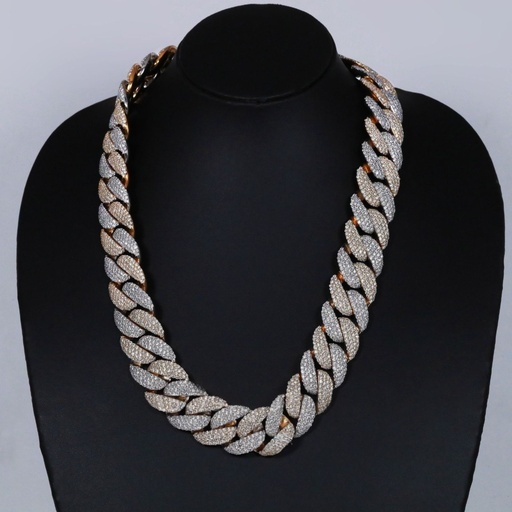 20 inch 20 mm presenting a white and yellow gold Cuban chain showcases VVS clarity