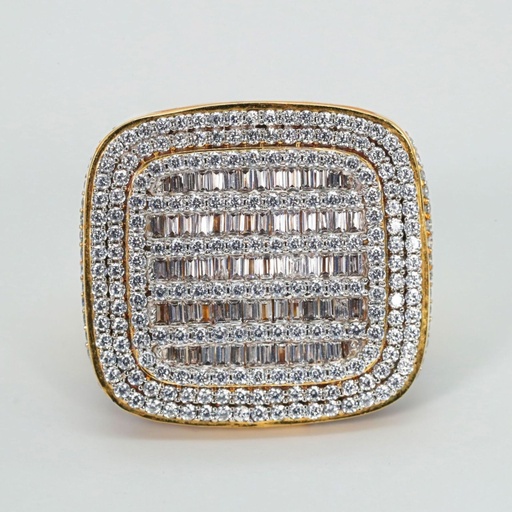 Yellow Gold Lab Created Round And Baguette Cut Diamond Hip Hop Ring Lab Grown Diamond Hip Hop Ring